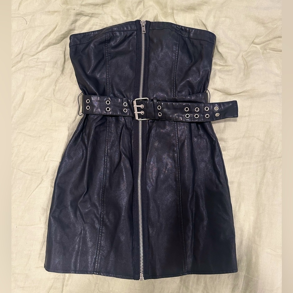 Leather mini dress with belt